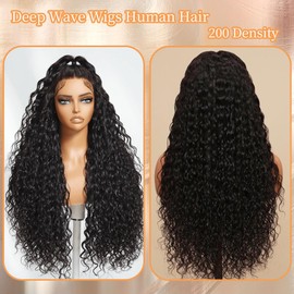 Lemeiily 13x6 Deep Wave Lace Front Wigs Human Hair 200 Density 26 Inch Curly Wig 13x6 HD Lace Front Wigs Human Hair Glueless Wigs Human Hair Pre Plucked for Black Women Natural Color