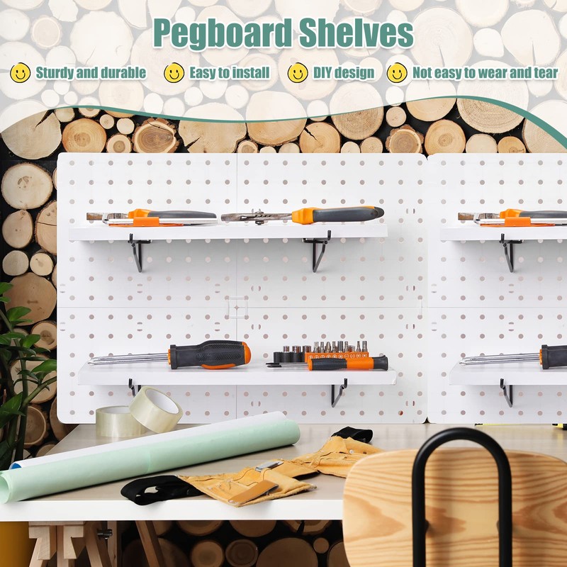 Qunclay 8 Pack Pegboard Shelf Set Wooden Shelves with Metal