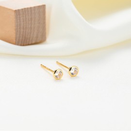 Small Stud Earrings Sterling Silver 925 Gold-Plated for Men and Women Mini Cubic Zirconia Stud Earrings 3 mm 4 mm 5 mm, Sterling Silver