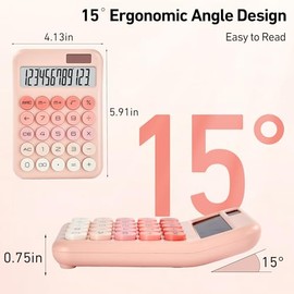 KANBIT Bonita calculadora de escritorio rosa, calculadora básica de 12 dígitos con pantalla LCD grande y botones de respuesta, calculadora solar dual 