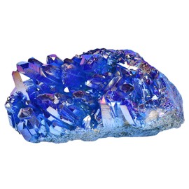 JIC Gem Real Natural Blue Titanium Coated Crystal Cluster Quartz Crystal Cluster Geode Druzy Home Decoration Gemstone Specimen(9-11cm）