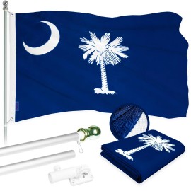UD_G128 Combo Pack: 5 Ft Tangle Free Aluminum Spinning Flagpole (Silver) & South Carolina SC State Flag 2.5x4 Ft, ToughWeave Ser