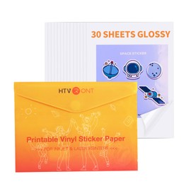 HTVRONT Printable Vinyl Sticker Paper - 30 Sheets Glossy Sticker Paper for Inkjet Printer & Laser Printer, 100 g Waterproof Sticker Paper Dries Quickly & Tear Resistant 8.5"x11"