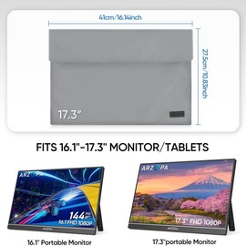 ARZOPA Portable Monitor Sleeve Bag PU Leather Case for Travel Gray Water-resistant Lightweight Slim Compatible with Portable Monitor Laptop Tight Closure:_17.3”