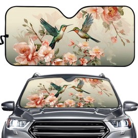 SEANATIVE Hummingbirds Floral Windshield Sun Shade Cover Front Car Sun Shade Accordion UV Ray Protector