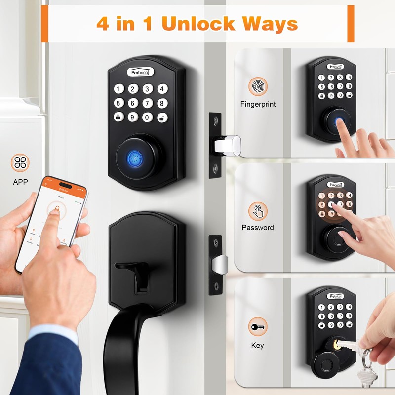 Probrico Smart Keyless Entry Door Lock Deadbolt,Front Door Handleset with
