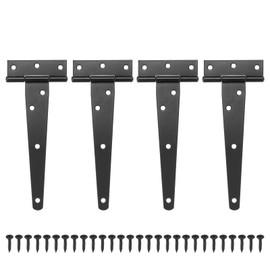 M METERXITY 4-Pack Iron T-Strap Shed Door Hinges, 6 Inch Barn Door Gate Hinges, Tee Hinge Wrought Hardware with Screws for Wooden Fences/Yard/Barn Door [Black]