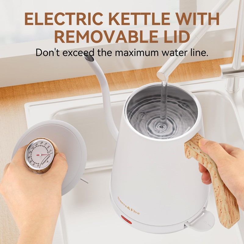 Nueve&Five Gooseneck Electric Kettle with Thermometer,Electric Tea Kettle 1L with