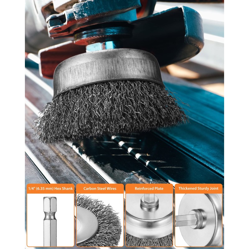 Rtteri 50 Pcs Wire Brush for Drill Set Coarse Steel