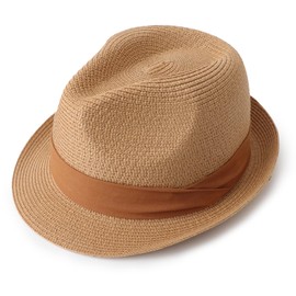 DRESHOW Women Straw Panama Hat Fedora Beach Sun Hat Short Brim Roll up Hat UPF 50+