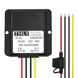 THLY 24V to 12V Buck Converter, 15A 180W DC Transformer with Fuse, Waterproof, Step Down Converter for Golf Cart, LED Light, Motor, Truck, Boat, Solar System, 3D Printer