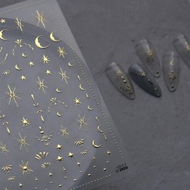 Moon Star Nail Art Stickers 5D Embossed Gold Star Nail Decals Gold Star Moon Nail Stickers for Nail Art Self-Adhesive Luxury Nail Design Star Nail Supplies for Women Girls DIY Manicure Decoration