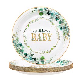 TOPWAYS Baby Shower Decorations 18cm Plates, Sage Green Baby Shower Decorations Boy Girls Neutral Baby Party Disposable Paper Plates for Baby Shower Gender Reveal Decoration (Plates 7inch 24pcs)