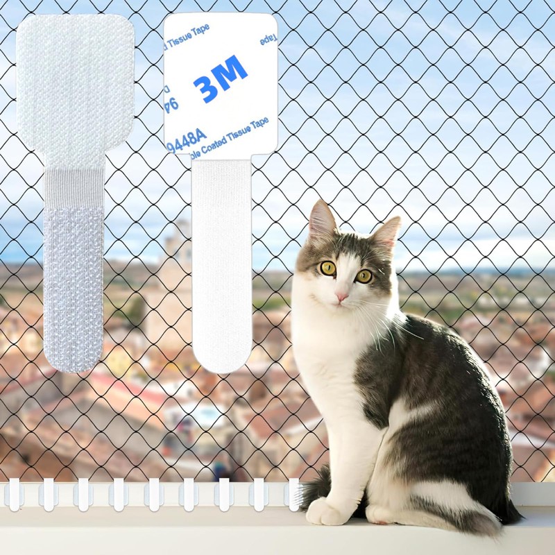 ChAusa 60 pcs Sticky Hook Cat Window Guard, Window Mesh