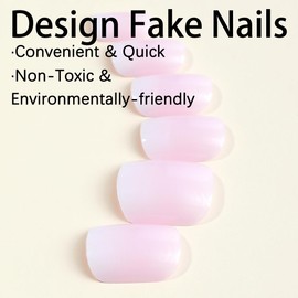 Pink Press on Nails Short Square, 24Pcs Pink Fake Nails Glossy False Nails Stick Glue on Nails Natural Full Cover Press on Nails Simple Press on Artificial for Women and Girls Daily Wear Nails
