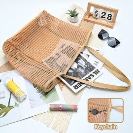 Iioscre Beach Bag for Women, Causal Hobo Handbags with Zipper Inner Pocket