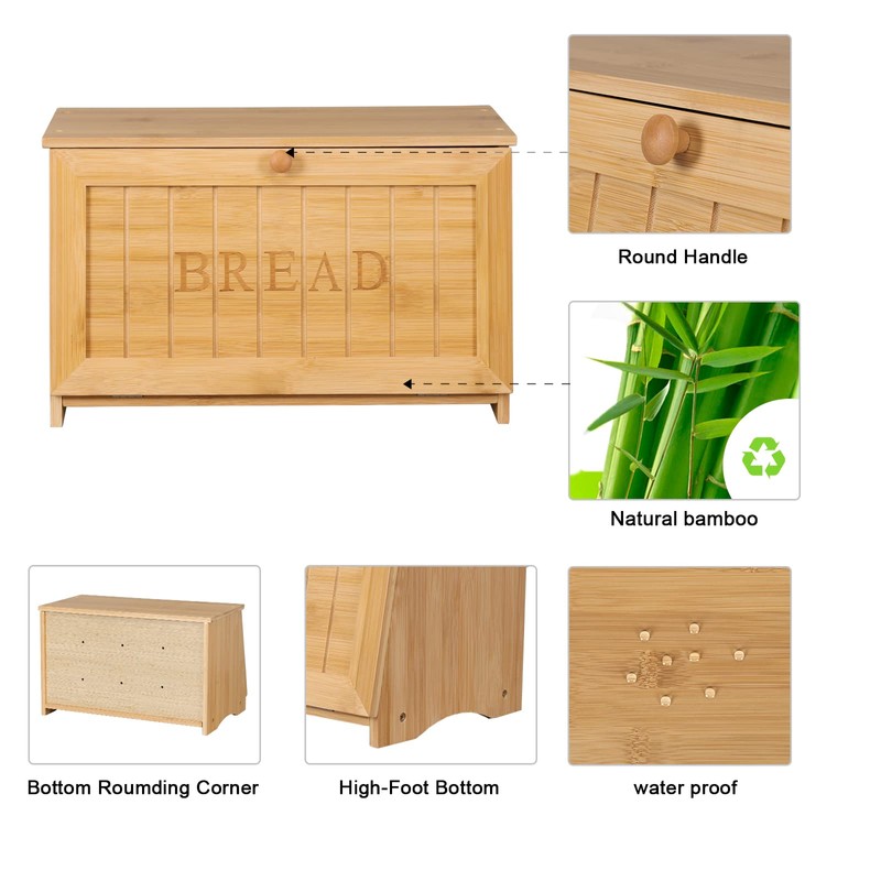 HOMEKOKO Vintage Large Wood Bread Box for Kitchen Counter, Retro