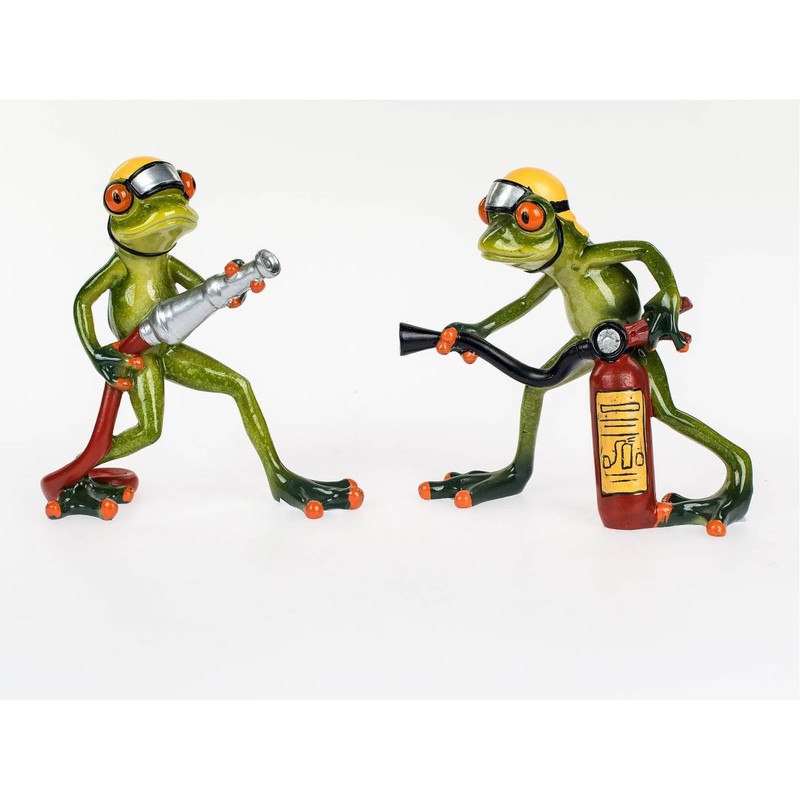 Sweet Fire Brigade Frog with Hose Decorative Figurine Decoration Decorative