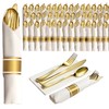 Neatiffy 50 Pack Disposable Gold Plastic Silverware Set, Pre Rolled