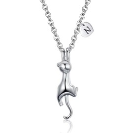 AILAAILA Kitty Cat Necklace for Women | Heart Initial Letter Necklace | Stainless Steel Pendant Jewelry Gifts for Pet Cat Lover Daughter N