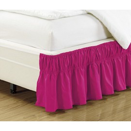 Fancy Collection Queen-King Easy Fit Bed Ruffle Wrap Around Elastic Bed Skirt with 17" Drop New Easy Install Solid Hot Pink