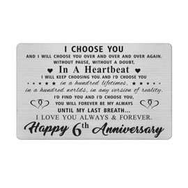 6 Year 6th Anniversary Card for Men Him Her, 6 yr Best Anniversary Wedding Engraved Wallet Card Inserts Gifts for Husband Wife