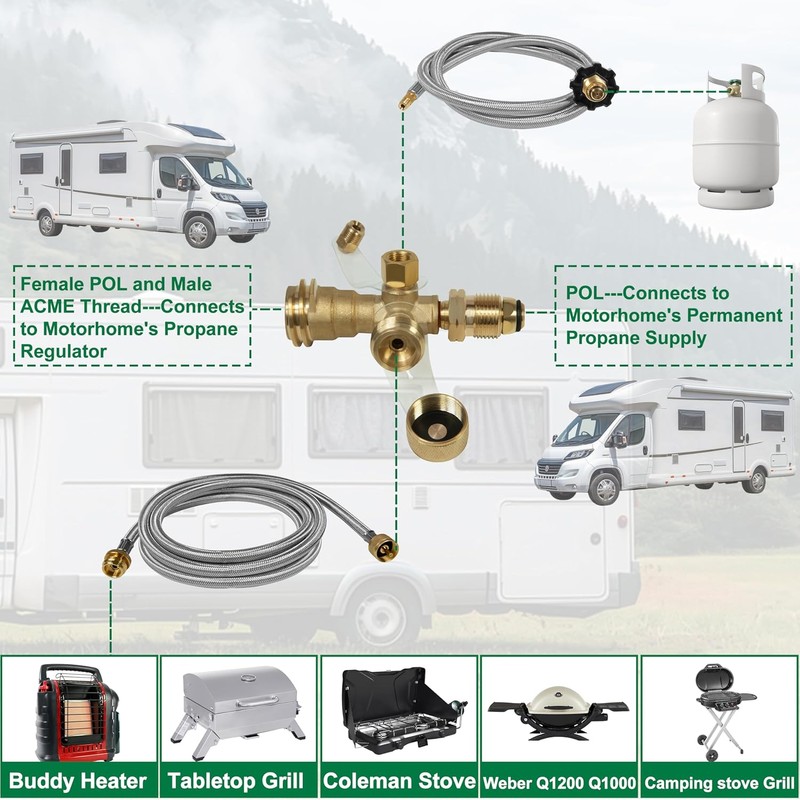 Extend A Stay RV Propane Kit, Propane Brass Tee 4