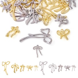 Pandahall 20Pcs Gold Plated Bowknot Charms Silver Bow Tie Pendants 5 Styles Alloy Bowknot Pendants Bowtie Earring Charms for Earring Bracelet Necklace Keychain Jewelry Making