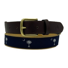 Charleston Belt Carolina Crescent Moon Palmetto State Flag Belt, Azul marino oscuro/caqui, 34 (31-32 pants)