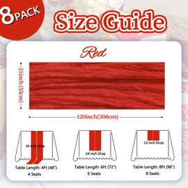 pepmily 8 Pack Red Cheesecloth Table Runner 10ft Boho Gauze Fabric 120 Inch Cheese Cloth Table Runner Rustic Sheer for Romantic Wedding Decor Bridal Shower Party Table Centerpiece Decoration