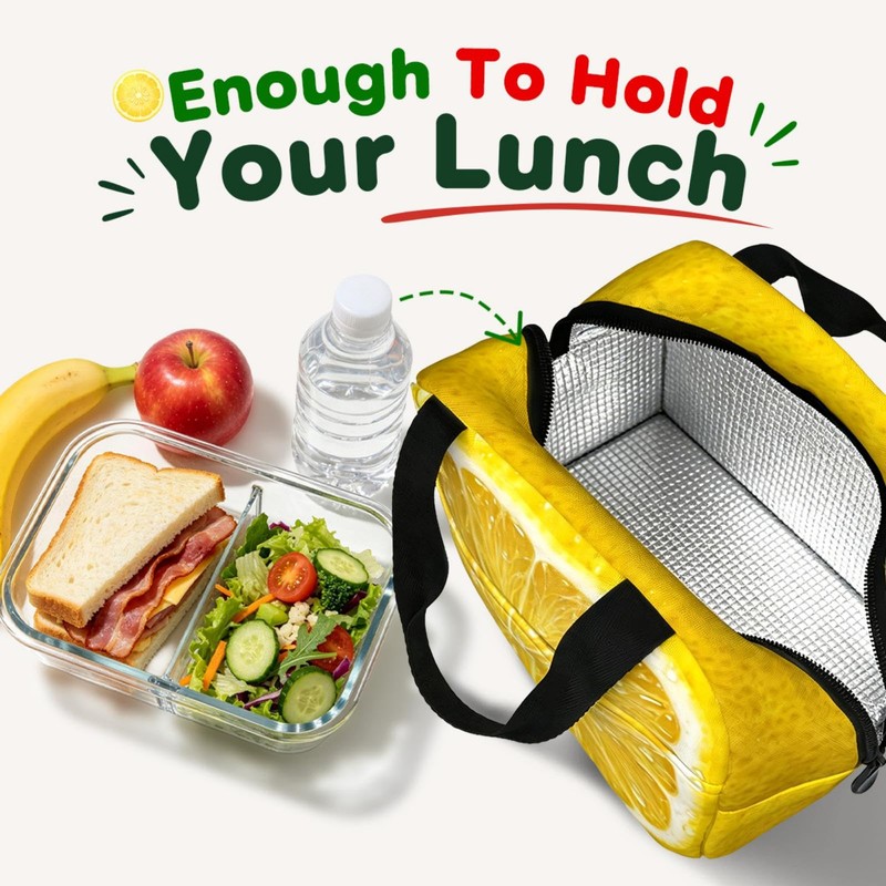 Cute Women Lemon Insulated Lunch Box,Portable Lunch Bag Tote