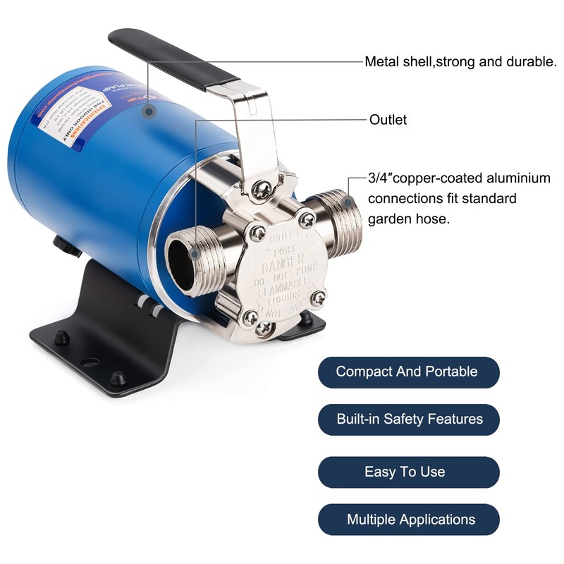 12V Portable Electric Utility Water Transfer Pump, with ON/OFF Switch
