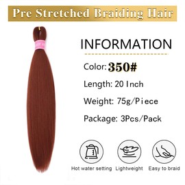 MEZIRU 3Pcs/Packs Braiding Hair Pre Stretched 20 Inch Yaki Straight Braiding Hair Extensions For Braids Synthetic Hot Water Setting Twist Braid Hair For Women(20" 3Pcs #350)