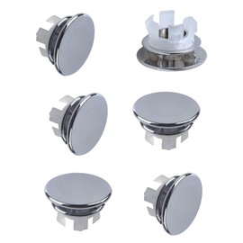 PCTC 6 Pack Sink Basin Overflow Trim Ring Solid Brass Bathroom Sink Trim Overflow Cover Insert in Hole Round Caps, Double Layer Copper Solid Chrome, Silver, DK_YiShuiKongGai_ShuangCeng_6Pcs