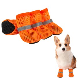 Summer Mesh Dog Shoes, Pack of 4 Breathable Paw Protection, Dog Shoes, Non-Slip Dog Shoes for Hot Summer Floors, Adjustable Dog Boots for Small Dogs (Orange, S)