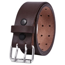 Leather Belts for Men Heavy Duty 1.75 Inch Wide Double Prong Casual Leather Grommet Belt (Brown, 42" - 44")
