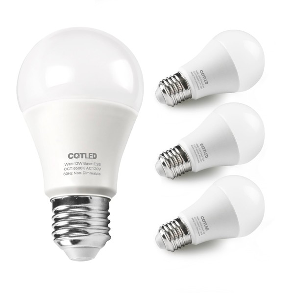 12W A19 LED Light Bulb, E26 Base, 6500K Daylight White,