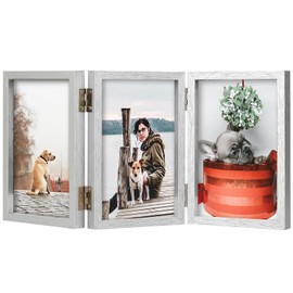 TOFOREVO 5x7 3 Picture Frame Triple Wooden Hinged Photo Frame Definition Glass Stand Vertically on Desktop or Tabletop Silver