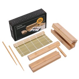 Toys4Boys Bamboo Sushi Making Kit-Sushi Set with Rolling Mat, Cylinder Bazooka Onigiri Mold and 2 Pairs Chopsticks- Sushi Set for Beginners- 100% Bamboo