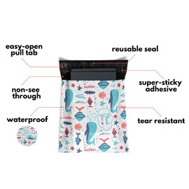 Poly Mailers 10x13 100 Pack | Self-Sealing Shipping Bags Envelopes for Small Business | Waterproof Durable Packaging | Thank You | Whale Fish Blue Sea Beach | à la mode Mailers