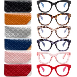 ZXYOO Oversized Reading Glasses for Women,6 Pack Blue Light Blocking Computer Readers Spring hinge（6 pack Mix +1.75）