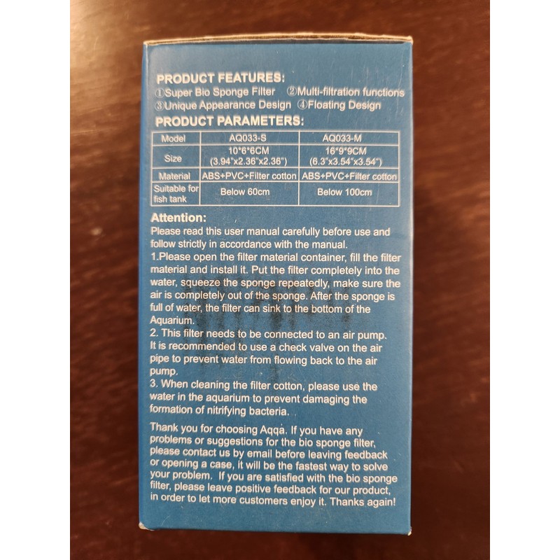 AQQA Aquarium Bio Sponge Filter AQ033-S Suitable For Shrimp Tanks