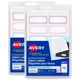 Avery No-Iron Fabric Name Labels, Soft Pastels Preprinted Designs, Handwrite-Only, 2-Pack, 48 Preprinted Labels (22282)