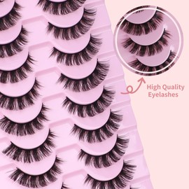 10 Pairs Russian Strip False Eyelashes - D Curl Natural Fluffy 3D Effect, Handmade Lightweight Volume Lashes, Soft Multi-Layered Fibers for Full, Wispy Look, Ideal for Daily Wear