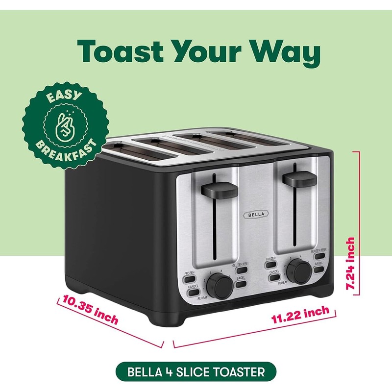 BELLA 4-Slice Toaster - Auto Shut Off, Extra Wide Slots,