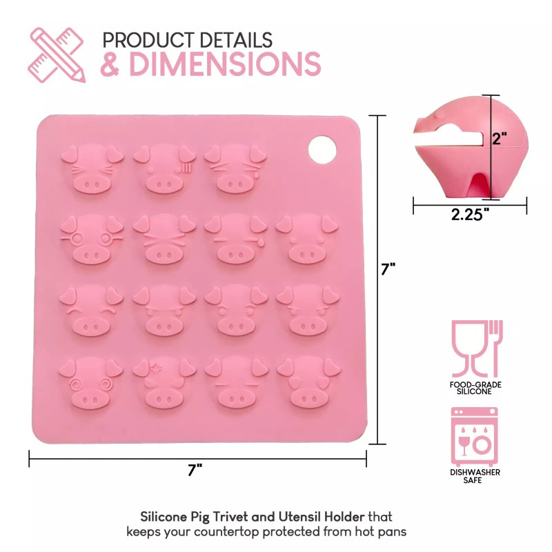 Exultimate Pig Trivet Silicone Mat Spoon Holder Heat Resistant Nonslip
