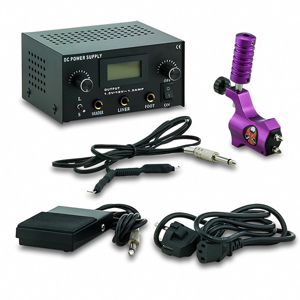 'Dh/c.d.r. Himera 5-in-1 Professional Rotary Tattoo, Tattoo Set with Rotary Tattoo Machine Tattoo Power Supply Tattoo Foot Pedal Clip Cord Cable and Handle (Purple Purple)