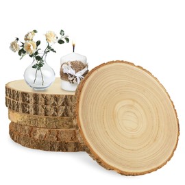 WOPPLXY 6 Pcs Large Unfinished Wood Slices for Centerpieces, 10-11 Inches Wood Rounds for Tables Decor Round Wooden Discs, Wooden Slices Rustic Wood Slabs for DIY Crafts, Wedding,Christmas,Table Decor