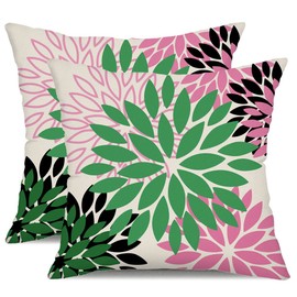 DFXSZ Green Pink Black Flower Pillow Covers 18x18 Inch Set of 2 Outdoor Throw Pillows Outdoor Waterproof Decor for Living Room Sofa Patio Funiture Garden Floral Polyester pillow covers 012B