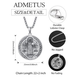 ADMETUS 925 Silver Holy Medal, Sacred Amulet Necklace, Protection Pendant, Jewellery, Religious Gifts for Men, with 2.5 mm 22 Inches + 2 Inch Rolo Chains, Sterling Silver, No Gemstone
